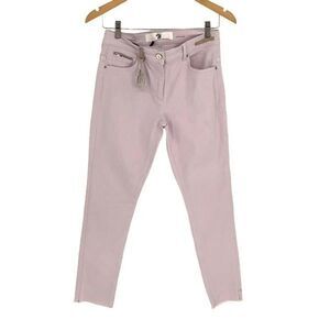 Pamela Henson Womens Delicious Chinos Cinq Cut Frayed Ankle Jeans Light Purple S